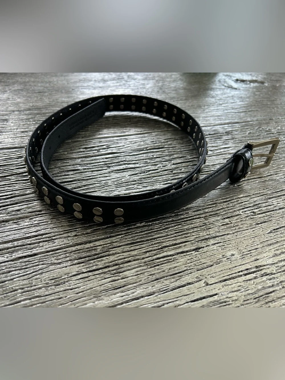 White House Black Market Black Leather Studded Belt with Silver Buckle NEW